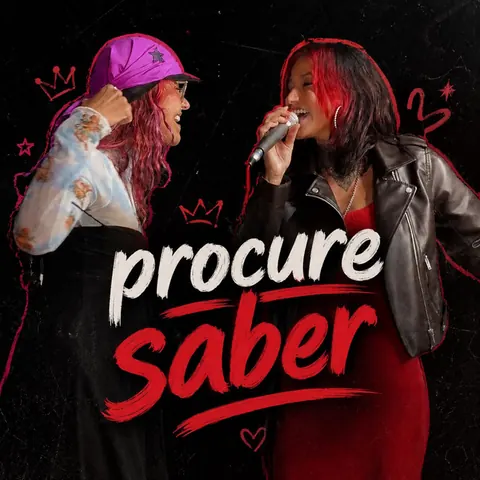 Capa de Procure Saber: duas cantoras dividindo o microfone, com o título escrito a pincel em vermelho